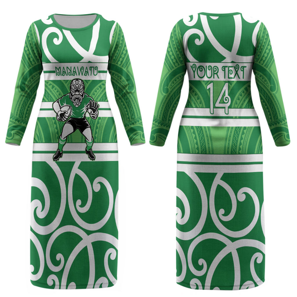 Manawatu Custom Rugby New Zealand Couples Matching Long Sleeve Bodycon Dress and Hawaiian Shirt Aotearoa Maori Pukana Tiki Mascot