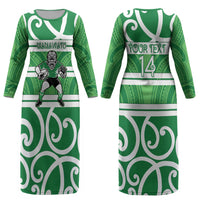 Manawatu Custom Rugby New Zealand Couples Matching Long Sleeve Bodycon Dress and Long Sleeve Button Shirt Aotearoa Maori Pukana Tiki Mascot