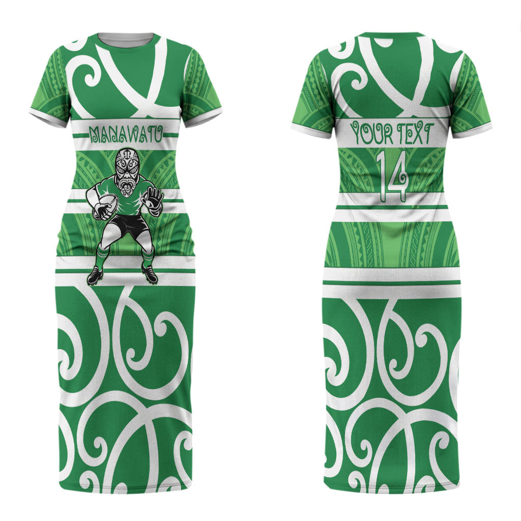 Manawatu Custom Rugby New Zealand Couples Matching Short Sleeve Bodycon Dress and Hawaiian Shirt Aotearoa Maori Pukana Tiki Mascot