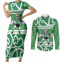Manawatu Custom Rugby New Zealand Couples Matching Short Sleeve Bodycon Dress and Long Sleeve Button Shirt Aotearoa Maori Pukana Tiki Mascot