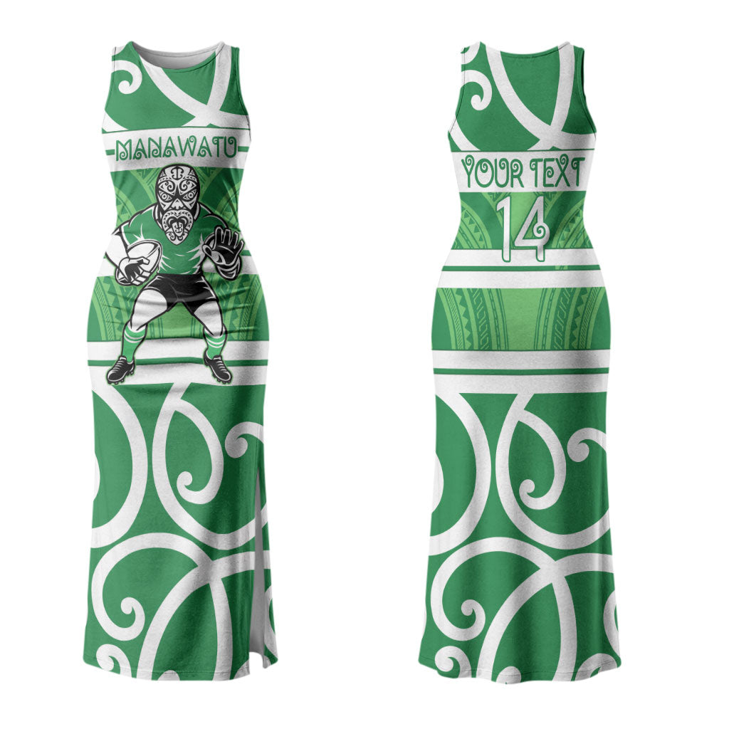 Manawatu Custom Rugby New Zealand Couples Matching Tank Maxi Dress and Long Sleeve Button Shirt Aotearoa Maori Pukana Tiki Mascot