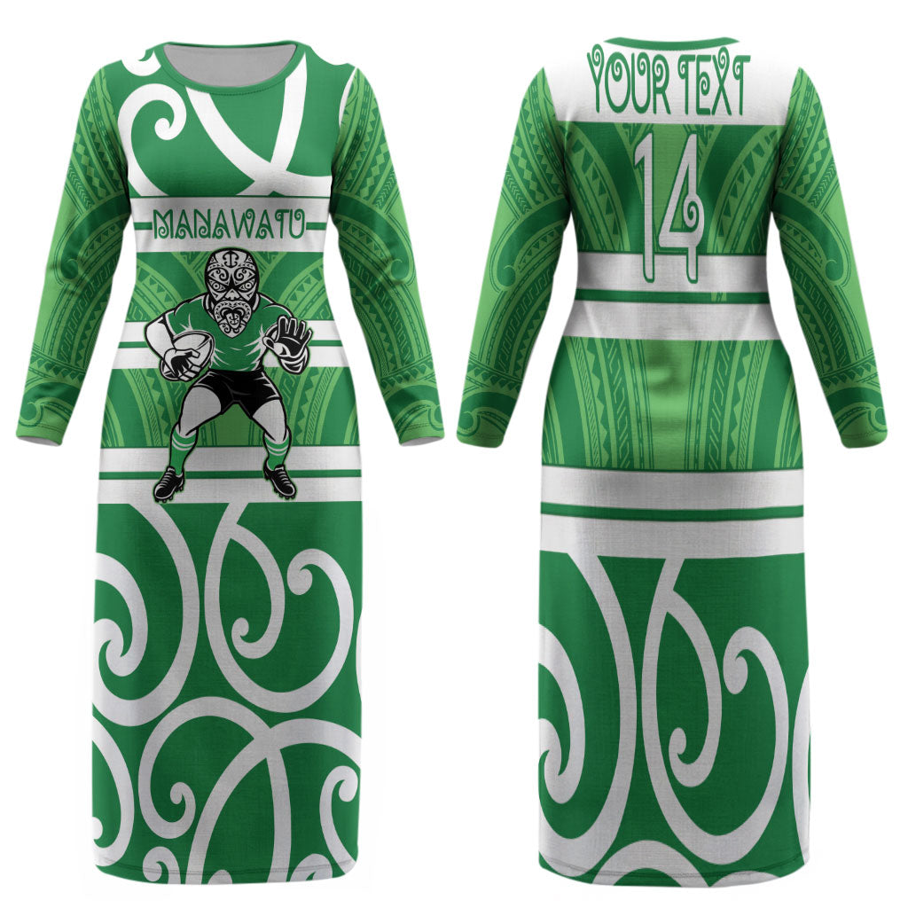 Manawatu Custom Rugby New Zealand Family Matching Long Sleeve Bodycon Dress and Hawaiian Shirt Aotearoa Maori Pukana Tiki Mascot