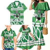 Manawatu Custom Rugby New Zealand Family Matching Mermaid Dress and Hawaiian Shirt Aotearoa Maori Pukana Tiki Mascot