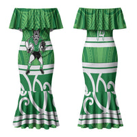 Manawatu Custom Rugby New Zealand Family Matching Mermaid Dress and Hawaiian Shirt Aotearoa Maori Pukana Tiki Mascot