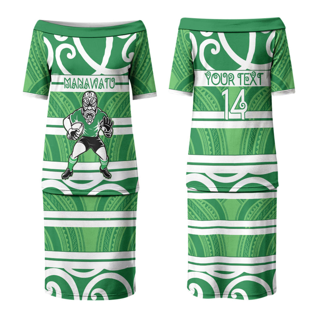 Manawatu Custom Rugby New Zealand Family Matching Puletasi and Hawaiian Shirt Aotearoa Maori Pukana Tiki Mascot