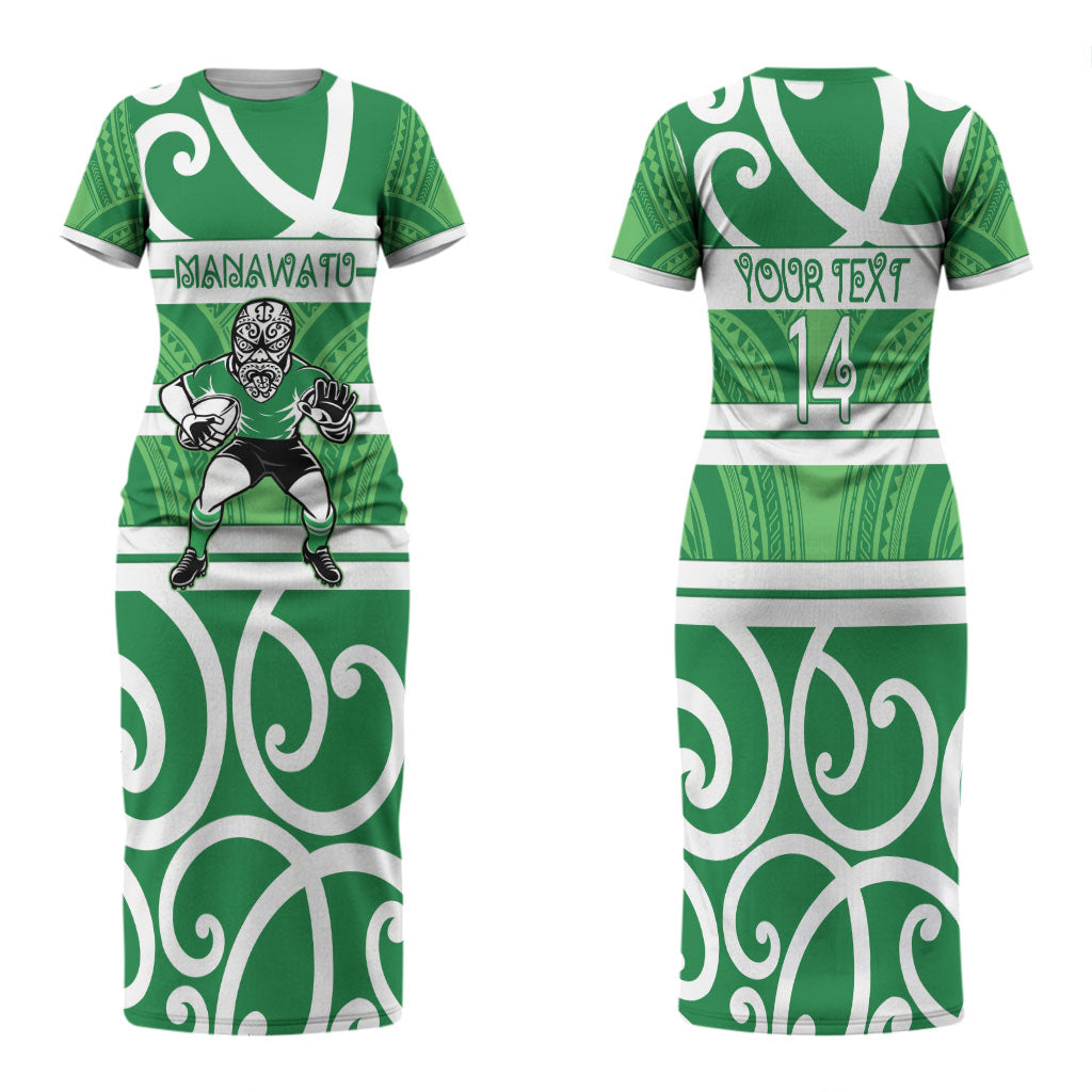 Manawatu Custom Rugby New Zealand Family Matching Short Sleeve Bodycon Dress and Hawaiian Shirt Aotearoa Maori Pukana Tiki Mascot