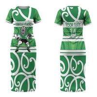 Manawatu Custom Rugby New Zealand Family Matching Short Sleeve Bodycon Dress and Hawaiian Shirt Aotearoa Maori Pukana Tiki Mascot