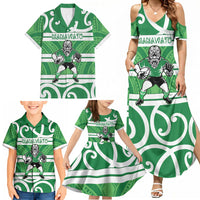 Manawatu Custom Rugby New Zealand Family Matching Summer Maxi Dress and Hawaiian Shirt Aotearoa Maori Pukana Tiki Mascot