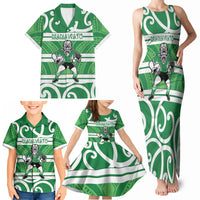 Manawatu Custom Rugby New Zealand Family Matching Tank Maxi Dress and Hawaiian Shirt Aotearoa Maori Pukana Tiki Mascot