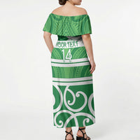 Manawatu Custom Rugby New Zealand Off Shoulder Maxi Dress Aotearoa Maori Pukana Tiki Mascot