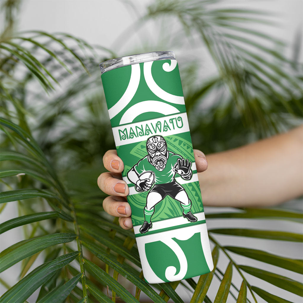 Manawatu Custom Rugby New Zealand Skinny Tumbler Aotearoa Maori Pukana Tiki Mascot