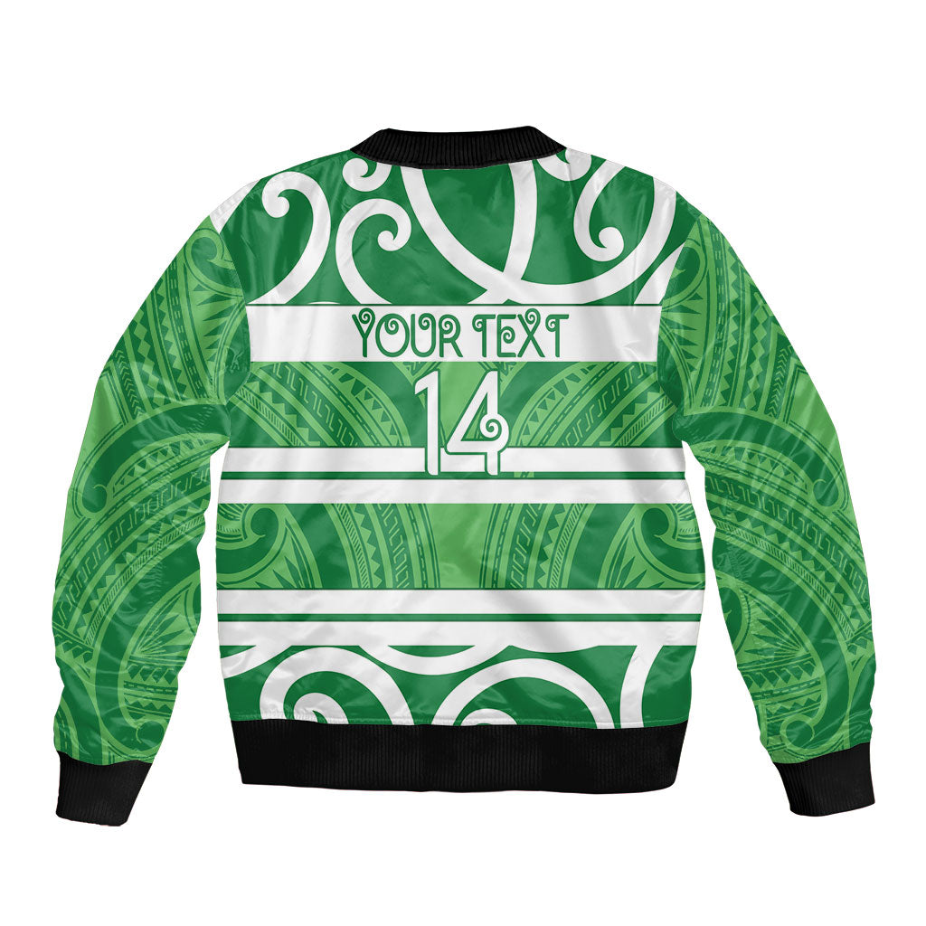 Manawatu Custom Rugby New Zealand Sleeve Zip Bomber Jacket Aotearoa Maori Pukana Tiki Mascot