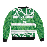 Manawatu Custom Rugby New Zealand Sleeve Zip Bomber Jacket Aotearoa Maori Pukana Tiki Mascot
