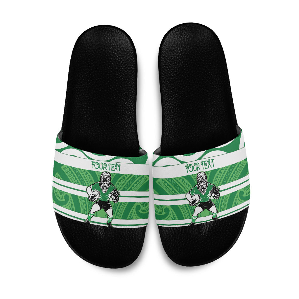 Manawatu Custom Rugby New Zealand Slide Sandals Aotearoa Maori Pukana Tiki Mascot