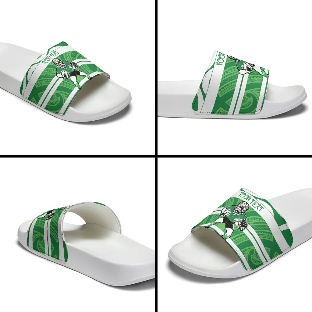 Manawatu Custom Rugby New Zealand Slide Sandals Aotearoa Maori Pukana Tiki Mascot