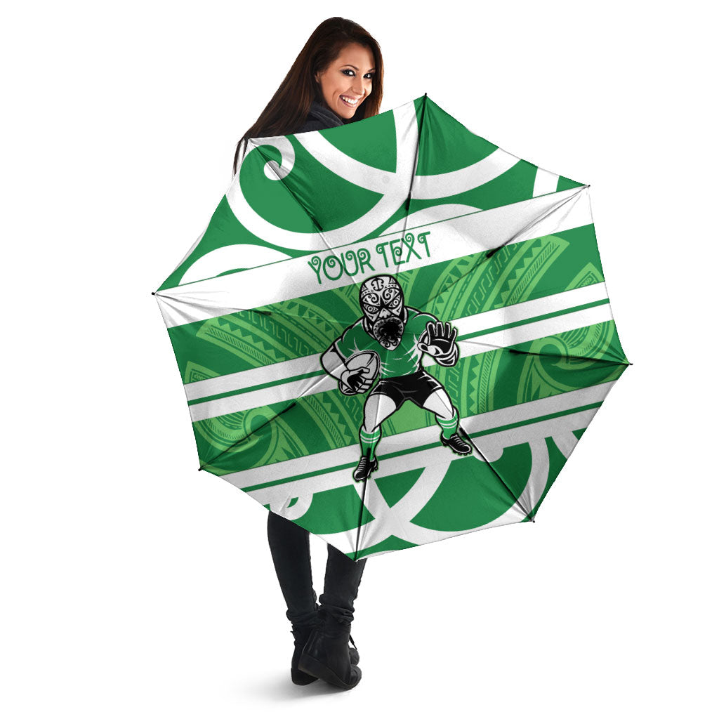 Manawatu Custom Rugby New Zealand Umbrella Aotearoa Maori Pukana Tiki Mascot