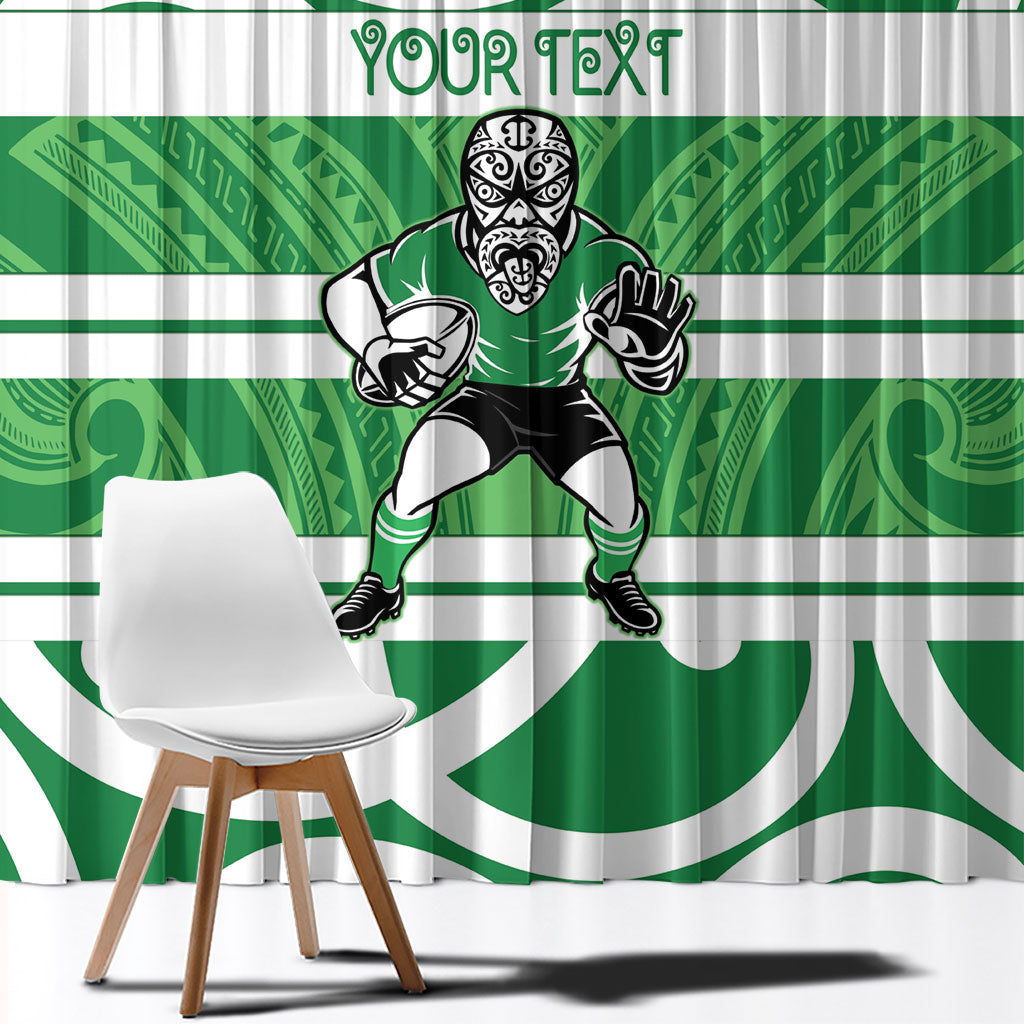 Manawatu Custom Rugby New Zealand Window Curtain Aotearoa Maori Pukana Tiki Mascot