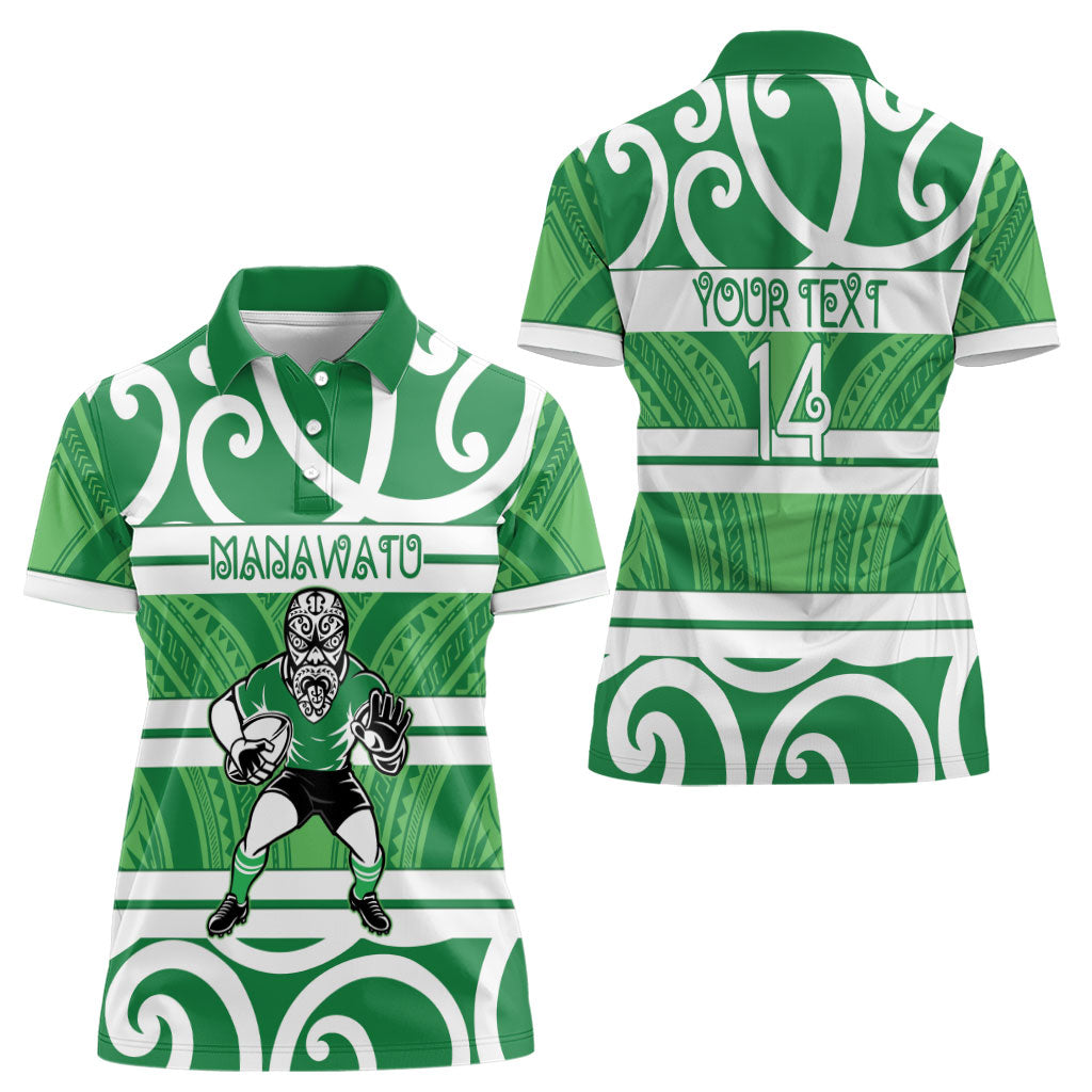 Manawatu Custom Rugby New Zealand Women Polo Shirt Aotearoa Maori Pukana Tiki Mascot