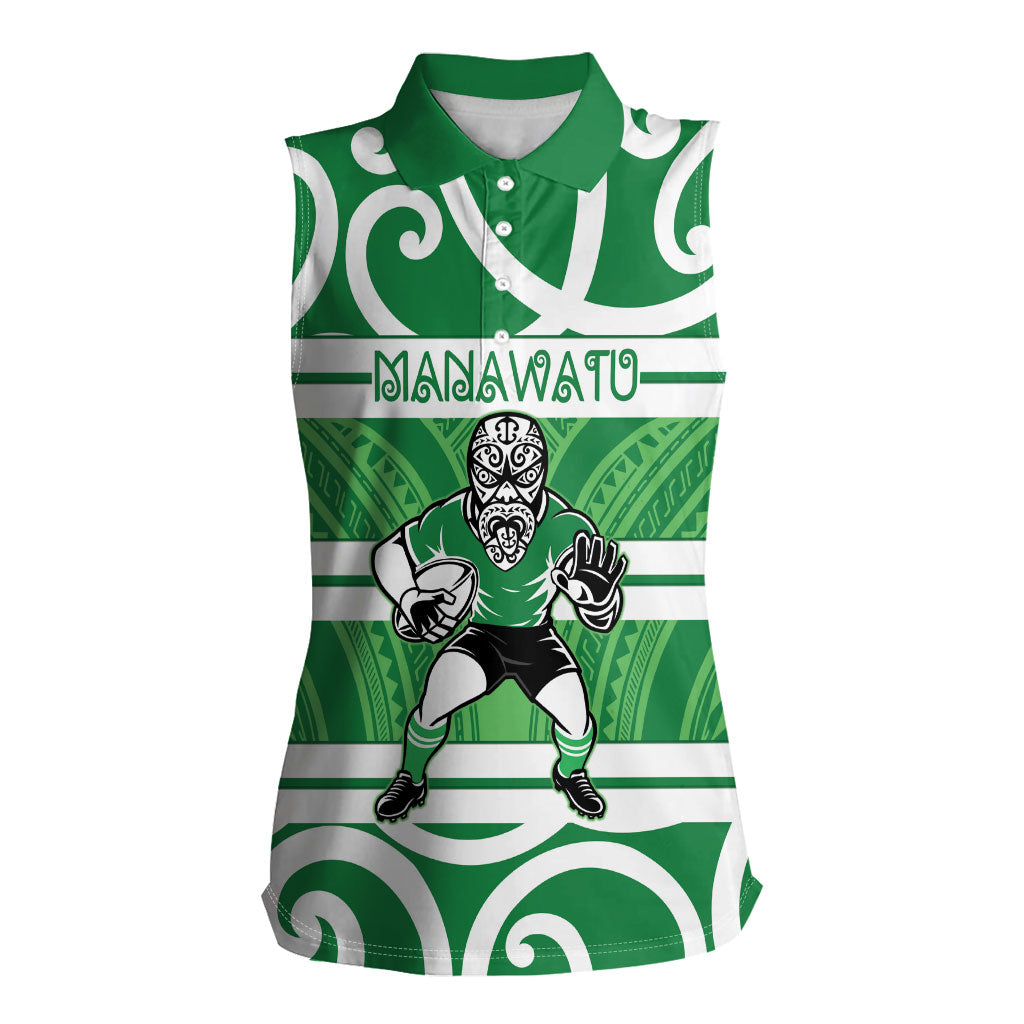 Manawatu Custom Rugby New Zealand Women Sleeveless Polo Shirt Aotearoa Maori Pukana Tiki Mascot