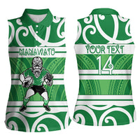 Manawatu Custom Rugby New Zealand Women Sleeveless Polo Shirt Aotearoa Maori Pukana Tiki Mascot