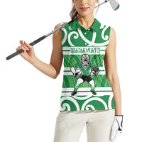 Manawatu Custom Rugby New Zealand Women Sleeveless Polo Shirt Aotearoa Maori Pukana Tiki Mascot