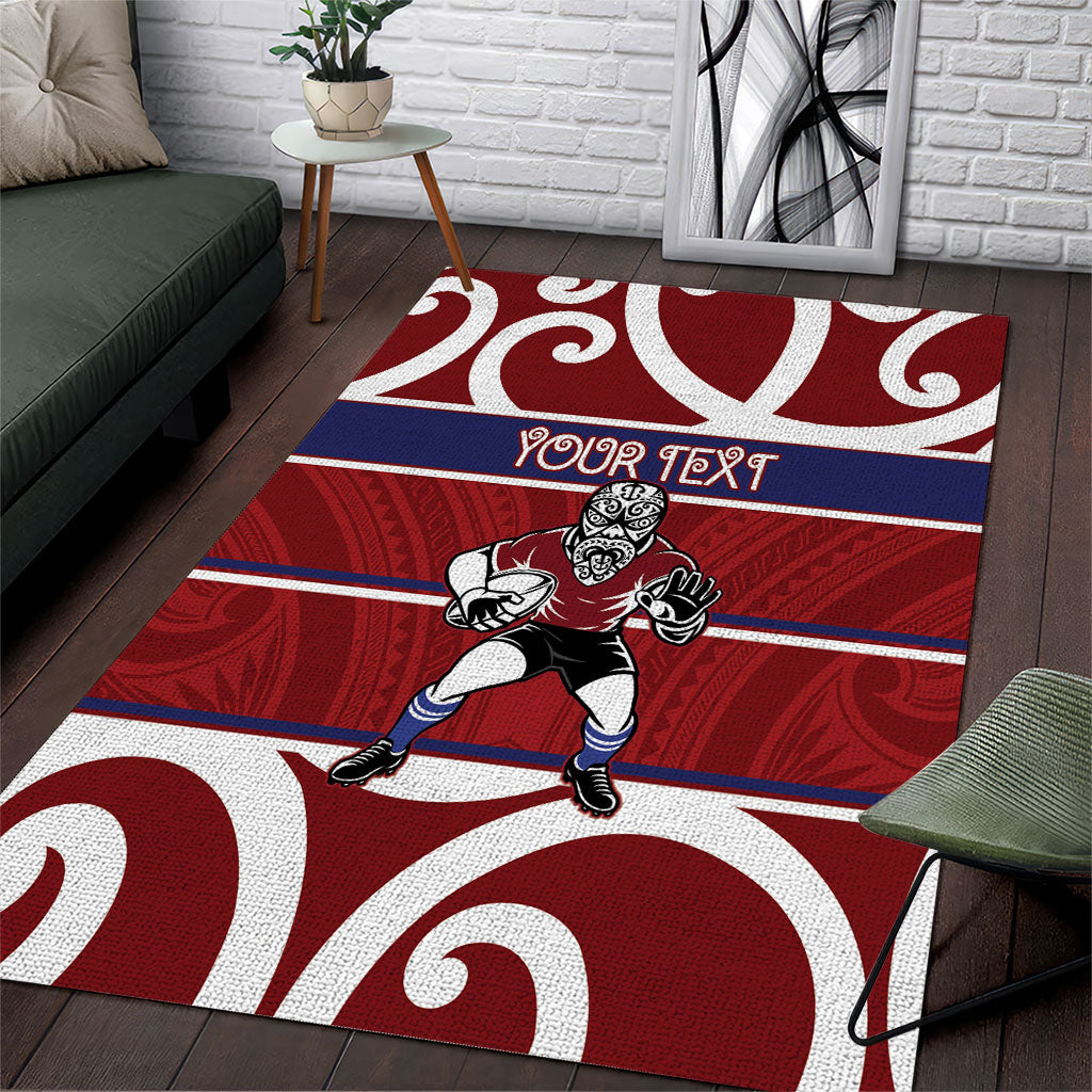 Southland Custom Rugby New Zealand Area Rug Aotearoa Maori Pukana Tiki Mascot