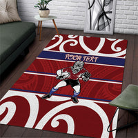 Southland Custom Rugby New Zealand Area Rug Aotearoa Maori Pukana Tiki Mascot