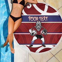 Southland Custom Rugby New Zealand Beach Blanket Aotearoa Maori Pukana Tiki Mascot