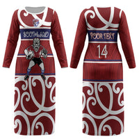 Southland Custom Rugby New Zealand Couples Matching Long Sleeve Bodycon Dress and Long Sleeve Button Shirt Aotearoa Maori Pukana Tiki Mascot