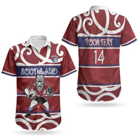 Southland Custom Rugby New Zealand Couples Matching Off Shoulder Maxi Dress and Hawaiian Shirt Aotearoa Maori Pukana Tiki Mascot