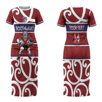 Southland Custom Rugby New Zealand Couples Matching Short Sleeve Bodycon Dress and Long Sleeve Button Shirt Aotearoa Maori Pukana Tiki Mascot