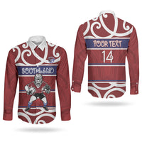 Southland Custom Rugby New Zealand Couples Matching Summer Maxi Dress and Long Sleeve Button Shirt Aotearoa Maori Pukana Tiki Mascot