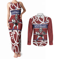 Southland Custom Rugby New Zealand Couples Matching Tank Maxi Dress and Long Sleeve Button Shirt Aotearoa Maori Pukana Tiki Mascot