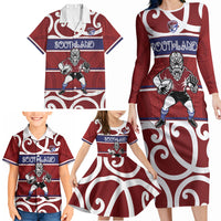 Southland Custom Rugby New Zealand Family Matching Long Sleeve Bodycon Dress and Hawaiian Shirt Aotearoa Maori Pukana Tiki Mascot