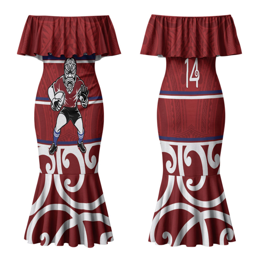 Southland Custom Rugby New Zealand Family Matching Mermaid Dress and Hawaiian Shirt Aotearoa Maori Pukana Tiki Mascot