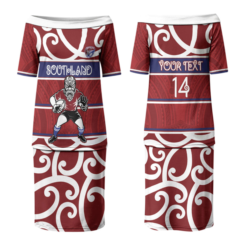 Southland Custom Rugby New Zealand Family Matching Puletasi and Hawaiian Shirt Aotearoa Maori Pukana Tiki Mascot