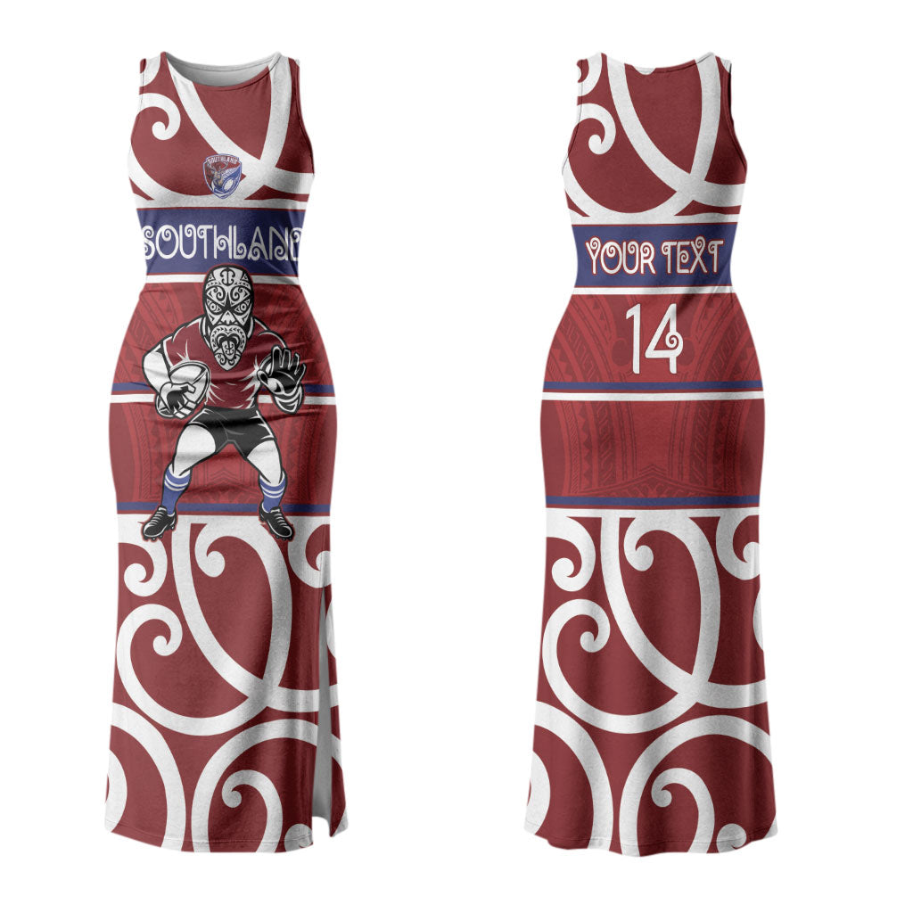 Southland Custom Rugby New Zealand Family Matching Tank Maxi Dress and Hawaiian Shirt Aotearoa Maori Pukana Tiki Mascot
