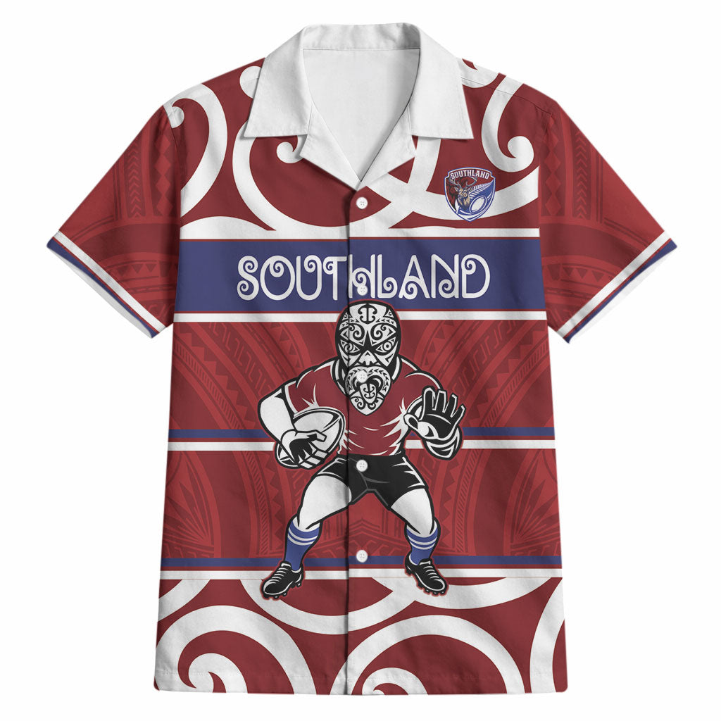Southland Custom Rugby New Zealand Hawaiian Shirt Aotearoa Maori Pukana Tiki Mascot