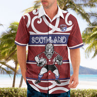Southland Custom Rugby New Zealand Hawaiian Shirt Aotearoa Maori Pukana Tiki Mascot