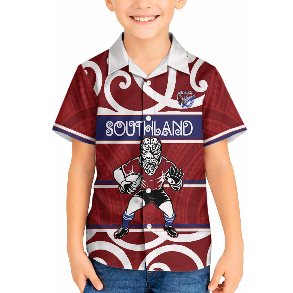 Southland Custom Rugby New Zealand Hawaiian Shirt Aotearoa Maori Pukana Tiki Mascot