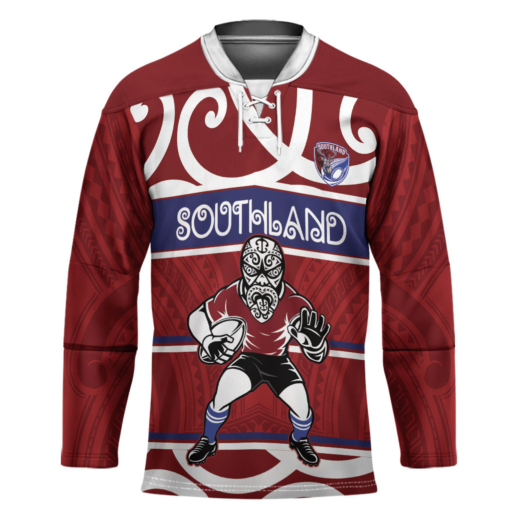 Southland Custom Rugby New Zealand Hockey Jersey Aotearoa Maori Pukana Tiki Mascot