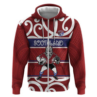 Southland Custom Rugby New Zealand Hoodie Aotearoa Maori Pukana Tiki Mascot