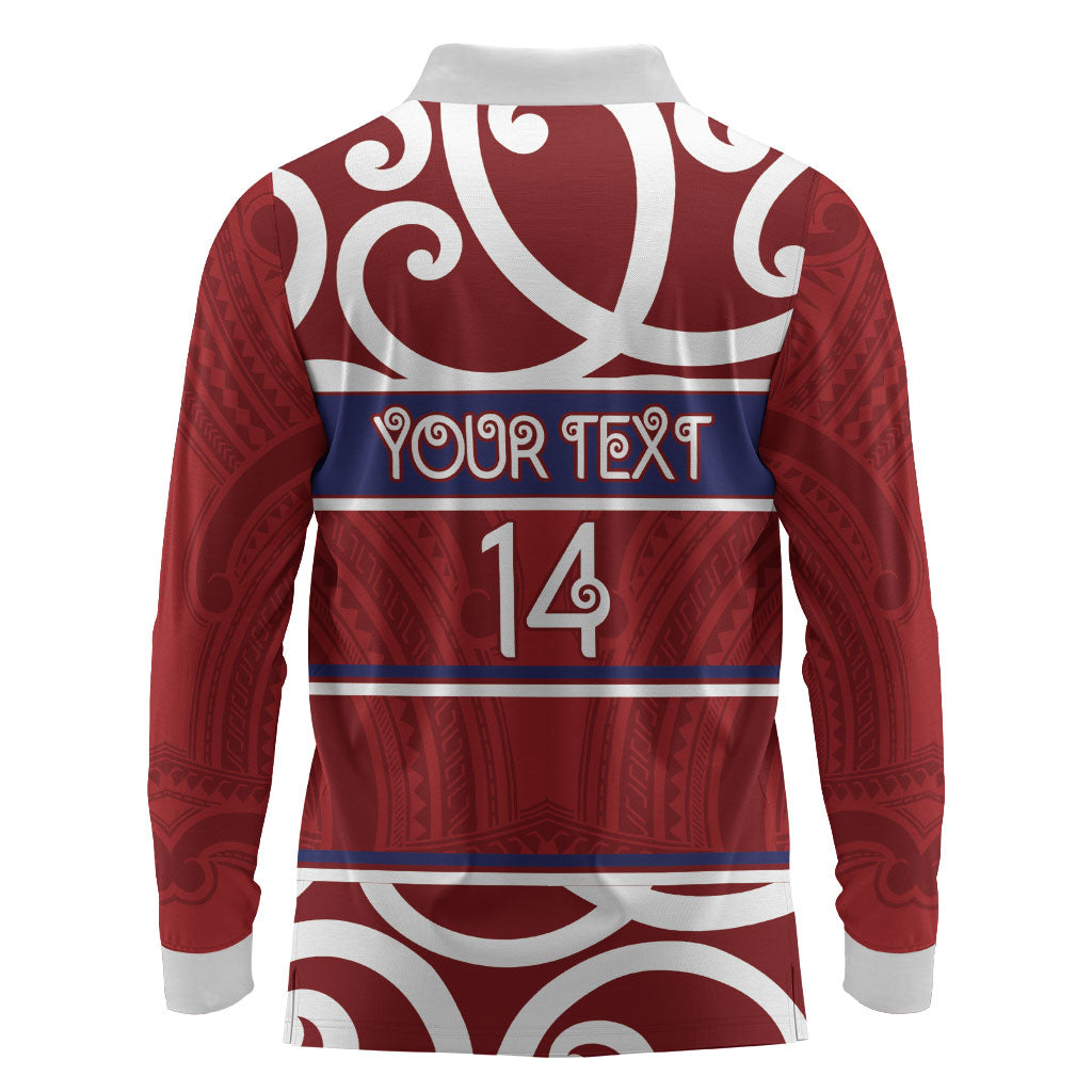 Southland Custom Rugby New Zealand Long Sleeve Polo Shirt Aotearoa Maori Pukana Tiki Mascot