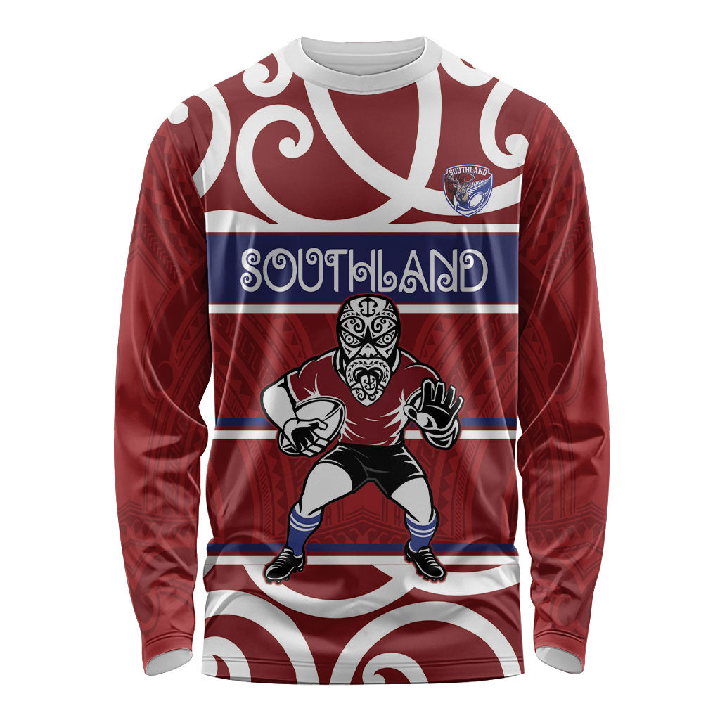 Southland Custom Rugby New Zealand Long Sleeve Shirt Aotearoa Maori Pukana Tiki Mascot