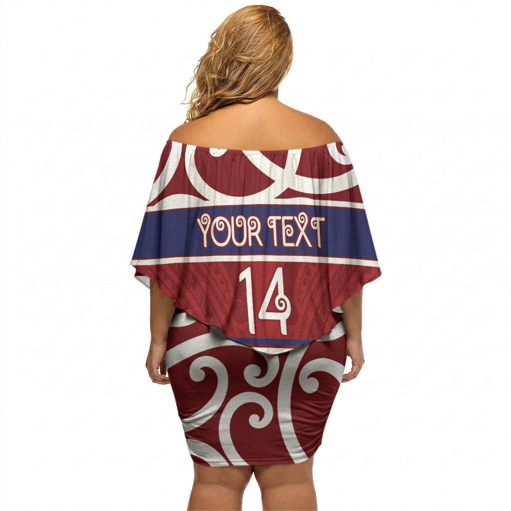 Southland Custom Rugby New Zealand Off Shoulder Short Dress Aotearoa Maori Pukana Tiki Mascot