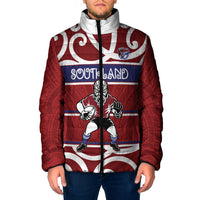 Southland Custom Rugby New Zealand Padded Jacket Aotearoa Maori Pukana Tiki Mascot