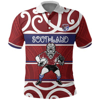Southland Custom Rugby New Zealand Polo Shirt Aotearoa Maori Pukana Tiki Mascot