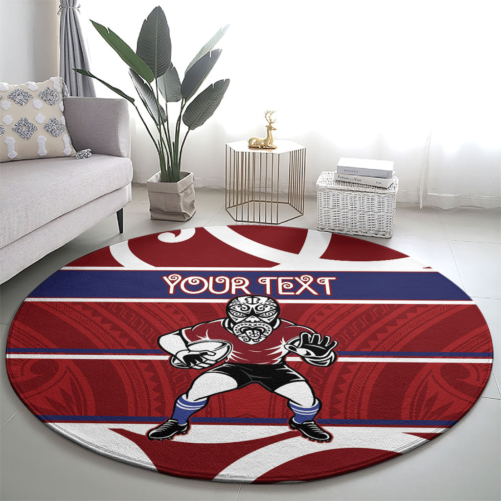 Southland Custom Rugby New Zealand Round Carpet Aotearoa Maori Pukana Tiki Mascot