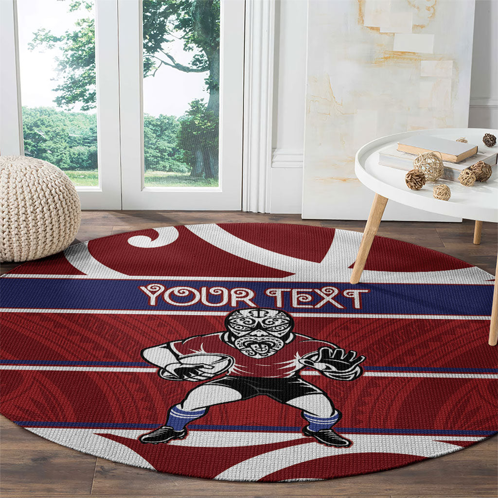 Southland Custom Rugby New Zealand Round Carpet Aotearoa Maori Pukana Tiki Mascot