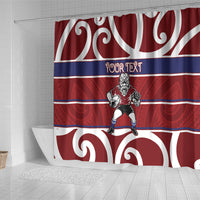 Southland Custom Rugby New Zealand Shower Curtain Aotearoa Maori Pukana Tiki Mascot